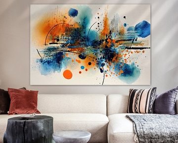 Abstract Schilderij - Blauw Oranje Levendig en Dynamisch van Joriali Abstract