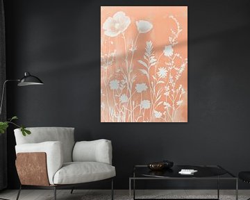 Bloemenblokkprint perzik roze wildflowers van Thea
