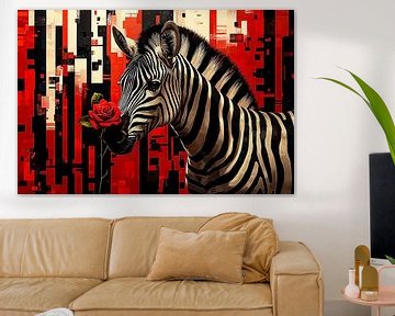 Zebra met roos in kunststijl van Imperial Art House