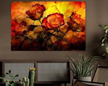 Vurige rozen op kleurrijke achtergrond van Imperial Art House