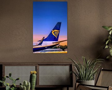 Beieren : Memmingen Luchthaven - Ryanair staartvin voor zonsondergang