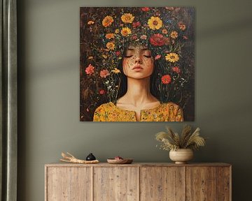Bloemenhoofd | Jonge Vrouw Bloemen van Blikvanger Schilderijen