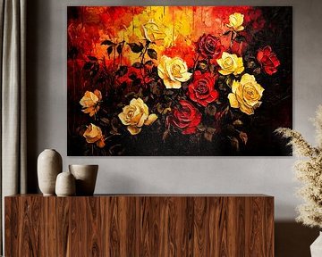 Rode en gele rozen kunstwerk van Art & Soul Creations