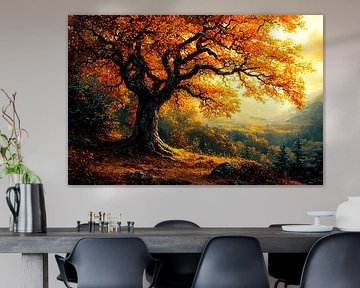 Boom met herfstbladeren in zonlicht