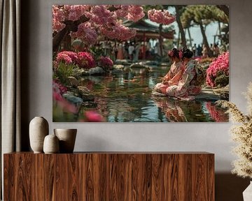 Japon pittoresque geisha's dans le jardin sur Egon Zitter
