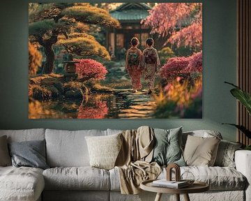 picturesque Japan Geisha in garden by Egon Zitter