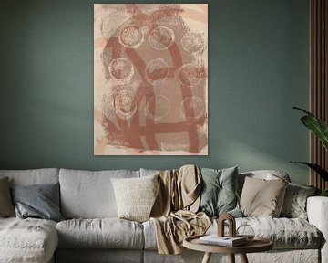 Abstracte vormen en lijnen in warm bruin, beige, wit van Abstract Minimalist Art