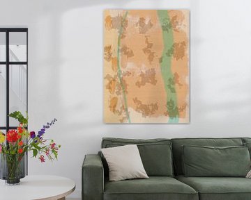 Abstracte vormen en lijnen in botergeel en groen van Abstract Minimalist Art