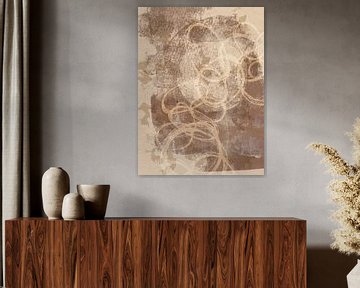 Abstracte vormen en lijnen in bruin en wit van Abstract Minimalist Art