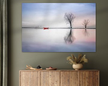Trees and red boat on the shore-01 by Rautenberg Digital Art Maritim