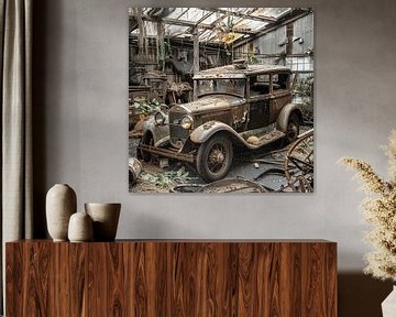 Vintage auto verloren plaats schuur werkplaats vergeten verval van gm_designs