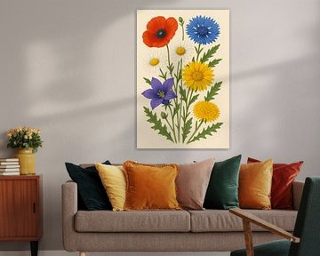Art mural botanique des fleurs sauvages allemandes - Illustration numérique en haute résolution (Portrait)