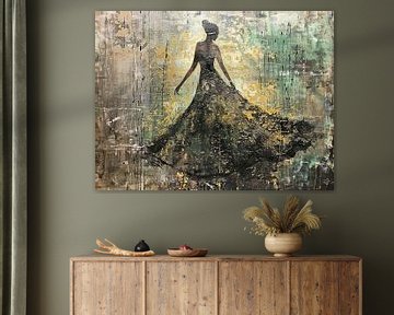 Vrouw in zwarte jurk van Kunst Kriebels
