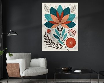 A Vibrant Mid-Century Modern Inspired Floral Illustration by Artistic