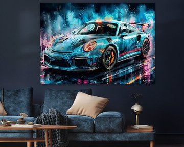Porsche 911 GT3 RS Blue and Black Accents Neon 2 by MIROKKU