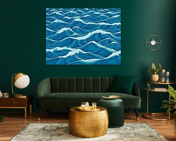 Eindeloze azuurblauwe golven: Een serene oceaangolf met schuimende toppen en hypnotiserende patronen van Artistic