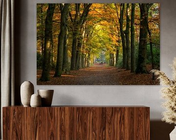 Wanderer in einem herbstlichen Wald von Bram van Broekhoven