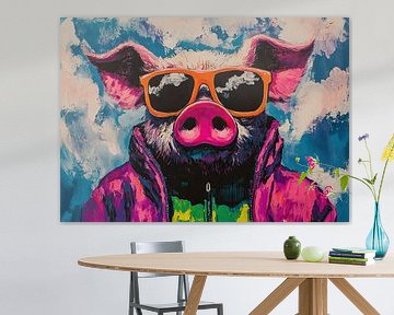 Cochon avec lunettes de soleil | Cochon avec manteau coloré