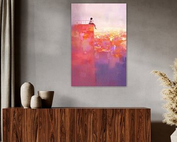 Meisje op Rand | Dromerige Abstractie met Meisje van ARTEO Schilderijen