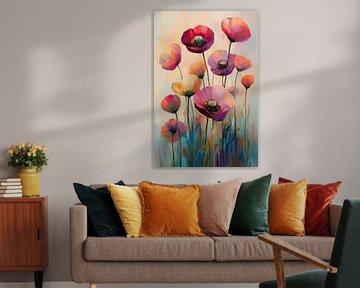 Coquelicots colorés | Danse des fleurs vibrante sur Art Merveilleux