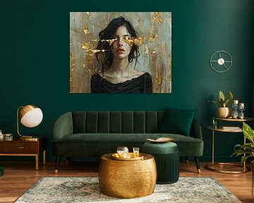 Veil of Golden Mystery van Abstract Schilderij