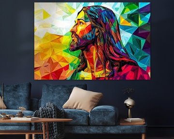 Geometrisch portret in felle kleuren van Art & Soul Creations