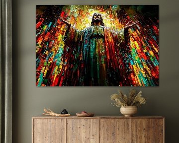 Jezus in kleurrijke abstractie van Art & Soul Creations