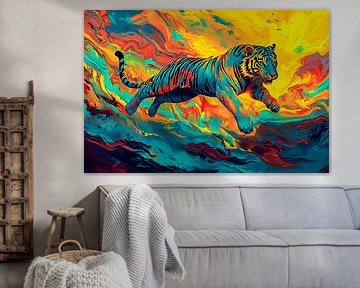 Colourful jumping tiger abstract by Art & Soul Creations