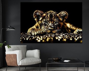 Lion cub in golden atmosphere