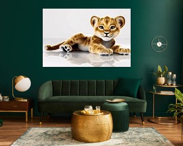 Cute reclining cub realistic
