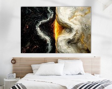 Abstract art with golden flames