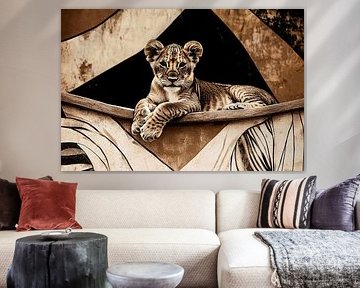 Leeuwenwelp op abstract design van Imperial Art House