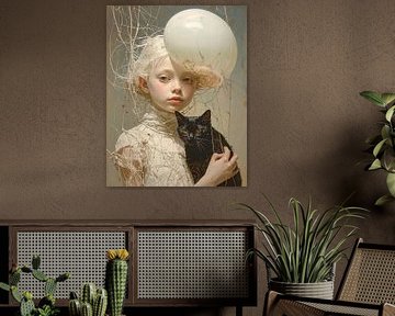 Girl with balloon and cat... by Ans Bastiaanssen