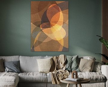 Moderne abstracte organische vormen in goud, bruin, taupe I van Dina Dankers