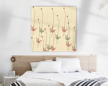 Moderne minimalistische botanische kunst met klaprozen op gebroken wit van Dina Dankers