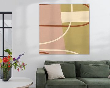 Abstract lines in beige, terra, white and pink VI by Dina Dankers