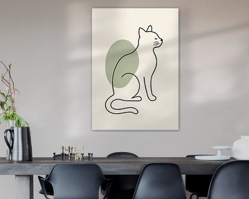 Minimalist Line Art Cat – With Green Accent by Mare Tema