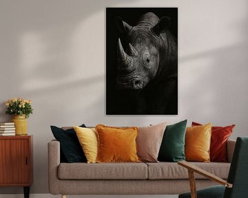 Neushoorn in Clair-Obscur van But First Framing