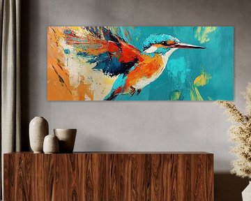 Zomer Kleurrijke Ijsvogel met Turquoise van Abstract Schilderij