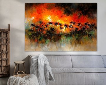 Abstract flower field at sunset