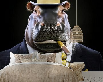 The distinguished hippopotamus baron with cigar and white cylinder