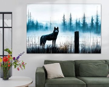Loup dans un paysage forestier brumeux sur Imperial Art House