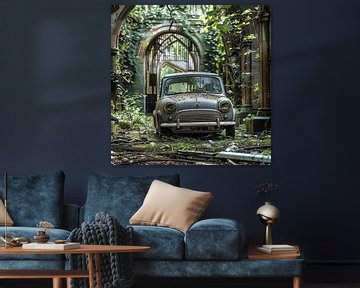 Verloren plaats Mini Cooper verroest turquoise vergeten achtertuin van gm_designs