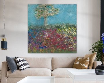 EH PAINTING ART 1989 #0387 Boom in bloemenveld