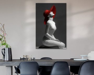 woman with red hat
