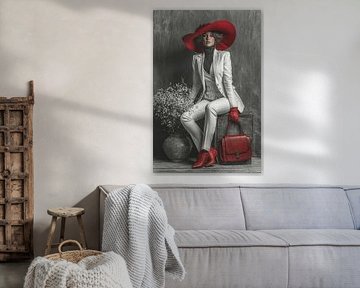 woman with red hat