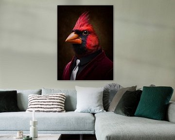 Cardinal rouge - Oiseau élégant en costume de velours bordeaux