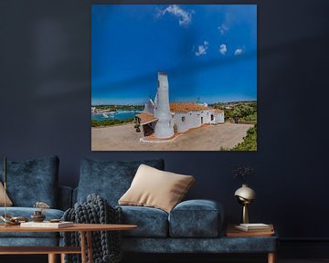 De Stella Maris kerk in de Smeralda Coast bouwstijl, Porto Cervo, Sardinia, Italië van Rene van der Meer