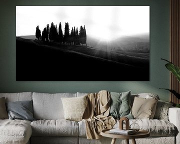 Coucher de soleil en Toscane en noir et blanc sur Teun Ruijters