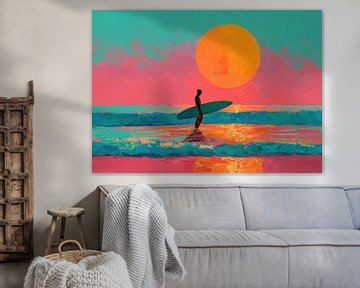 Surfer Zonsondergang | Surfer Sunset van De Mooiste Kunst